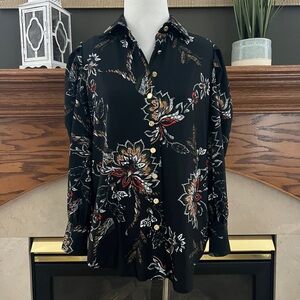 Jude Connally Women's‎ Black Button Down Paisley Floral Blouse Size XSmall NWOT